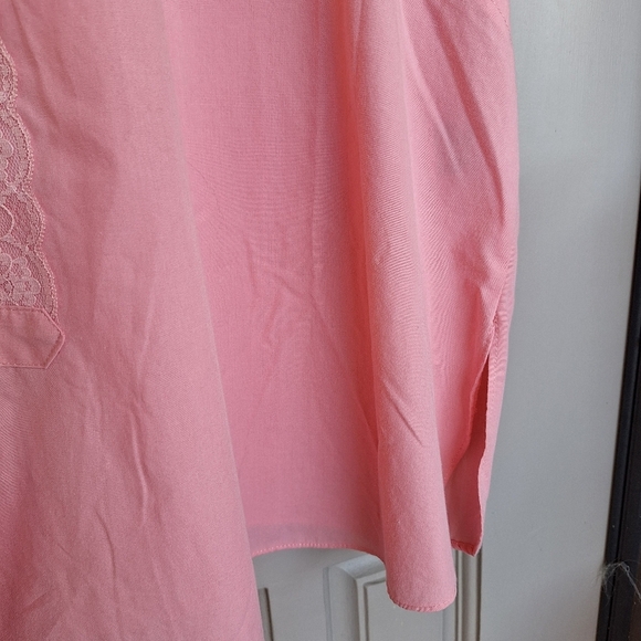 1411 Plus Sz3X Blouse Buttondown Short Sleeves Collar Lace Inset Lt Weight Nice - Picture 13 of 13